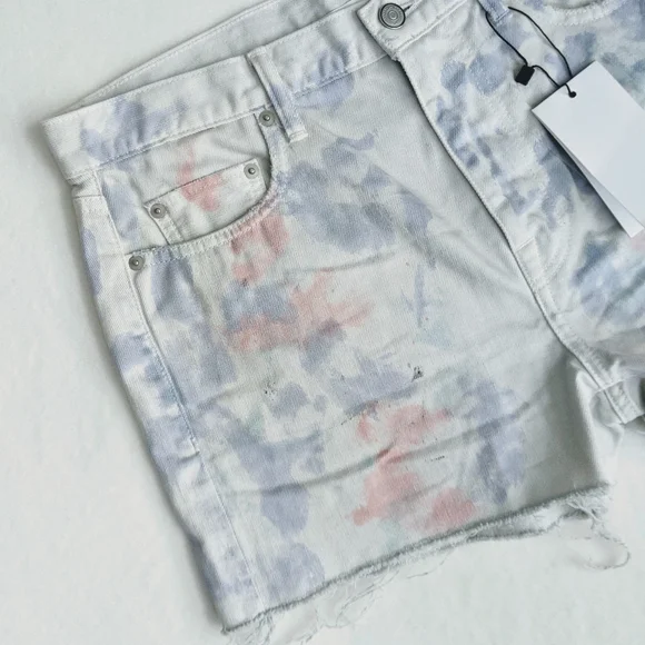 John Elliott Denim Shorts Tie Dye 5-Pocket Fray Hem White Purple Push Pop 29 NWT - Picture 3 of 14